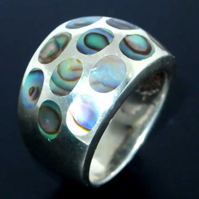 Chunky Mosaic Shell Ring Solid ladies silver ring