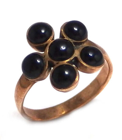 Black agate flower golden ring