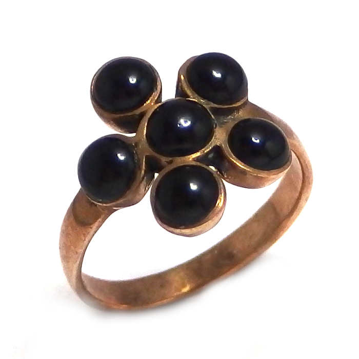 Daisy Bronze Gold Ring Black agate flower golden ring